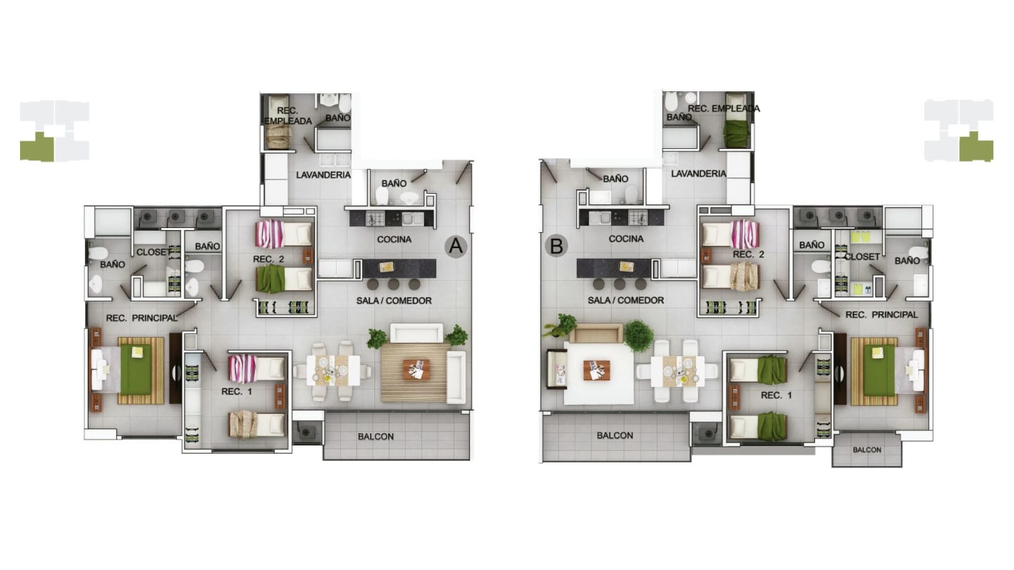Floor plan of three-bedroom apartments at PH Clayton Park II Clayton Panama
