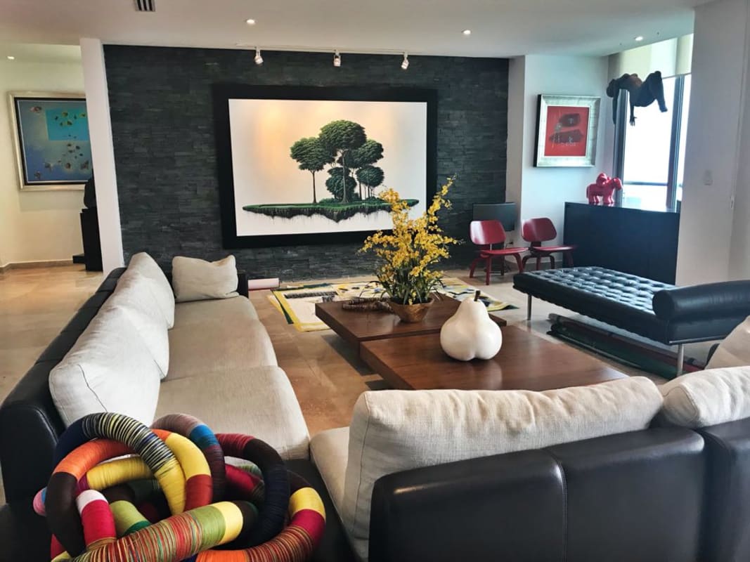 Spacious modern living room with floor to ceiling windows and Pacific Ocean view at PH Aqualina Punta Pacifica Panama