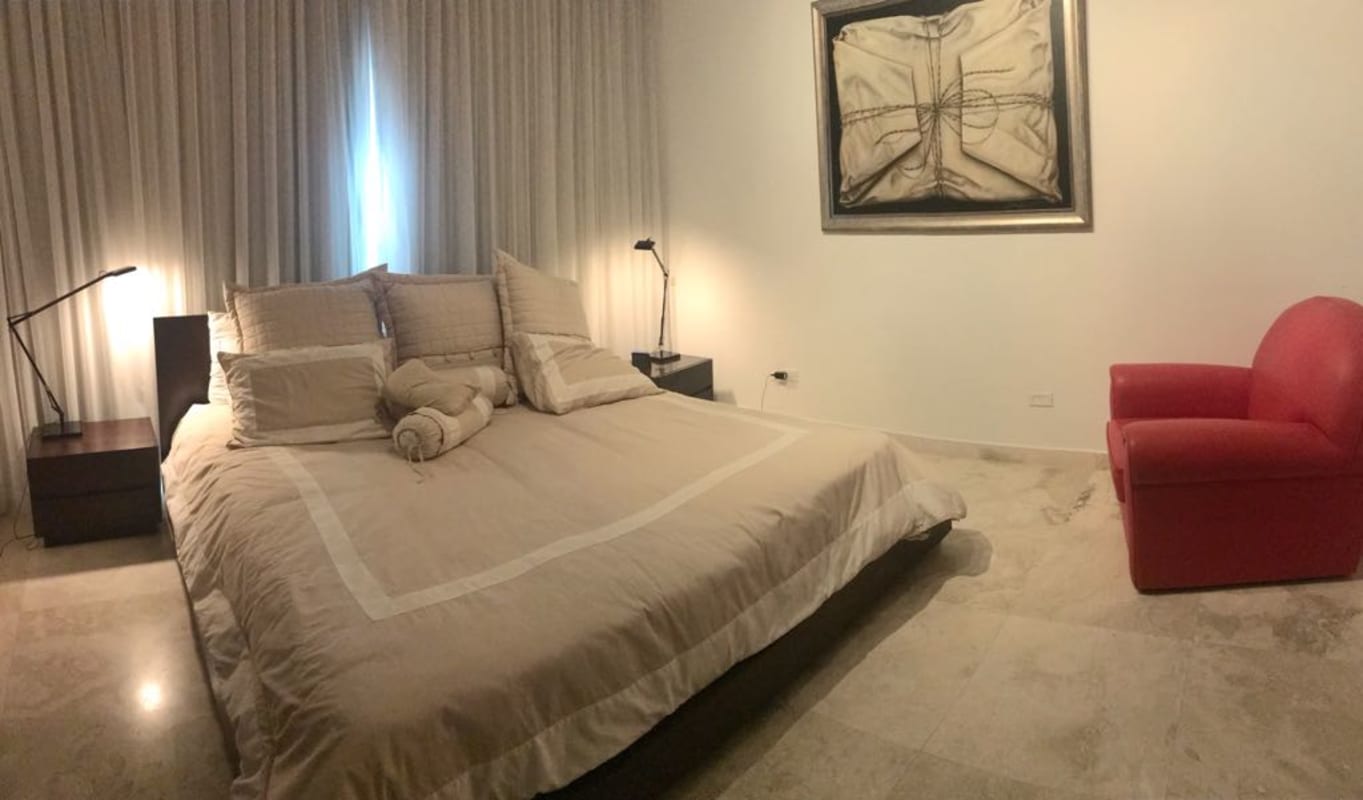 Panoramic ocean and skyline view from luxury apartment balcony at PH Aqualina Punta Pacifica