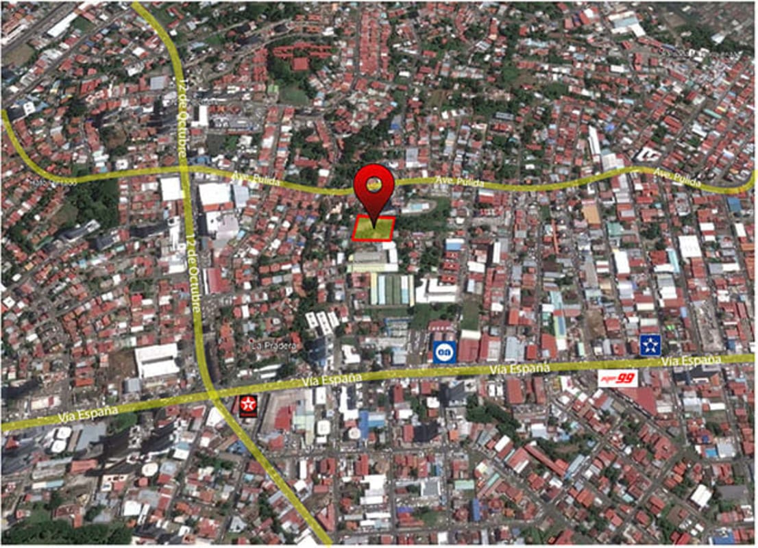 Aerial city layout highlighting development land parcel Rio Abajo Panama City