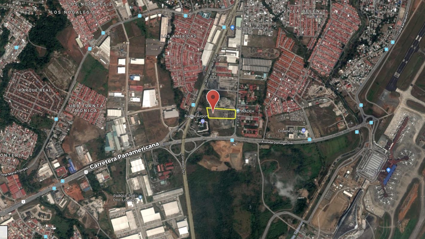 Aerial view of strategic commercial lot by Tocumen Airport and Metro station Las Mañanitas Panama