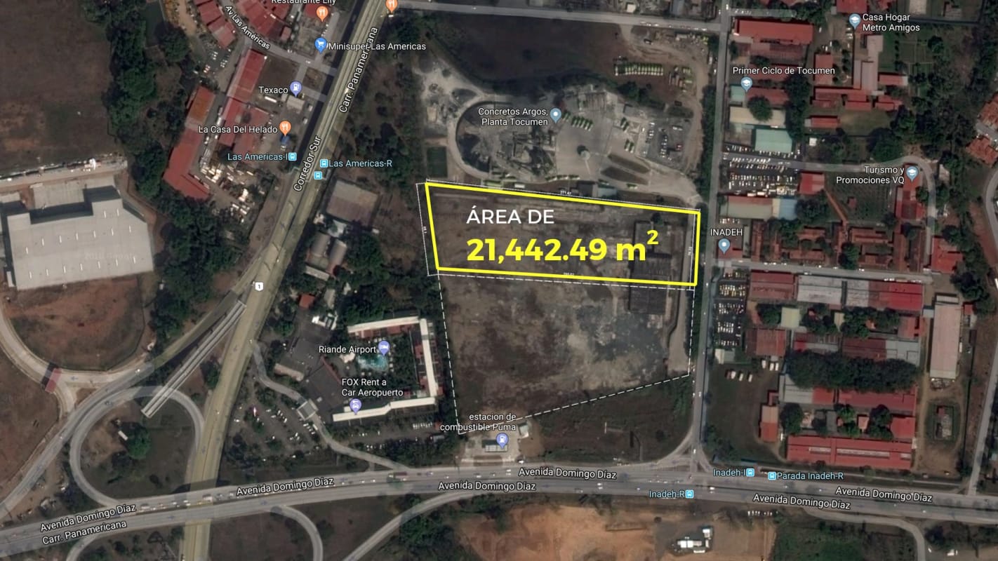 Aerial showing 21,442m2 commercial lot near Tocumen Airport prime Panama location
