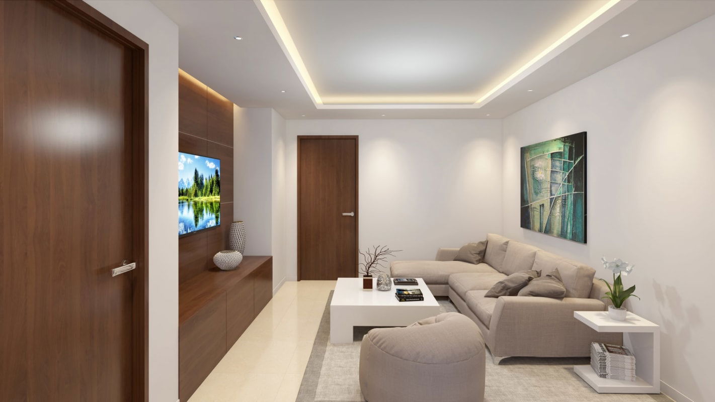 Spacious modern living room with floor-to-ceiling windows, luxury furnishings in Santa María Panama