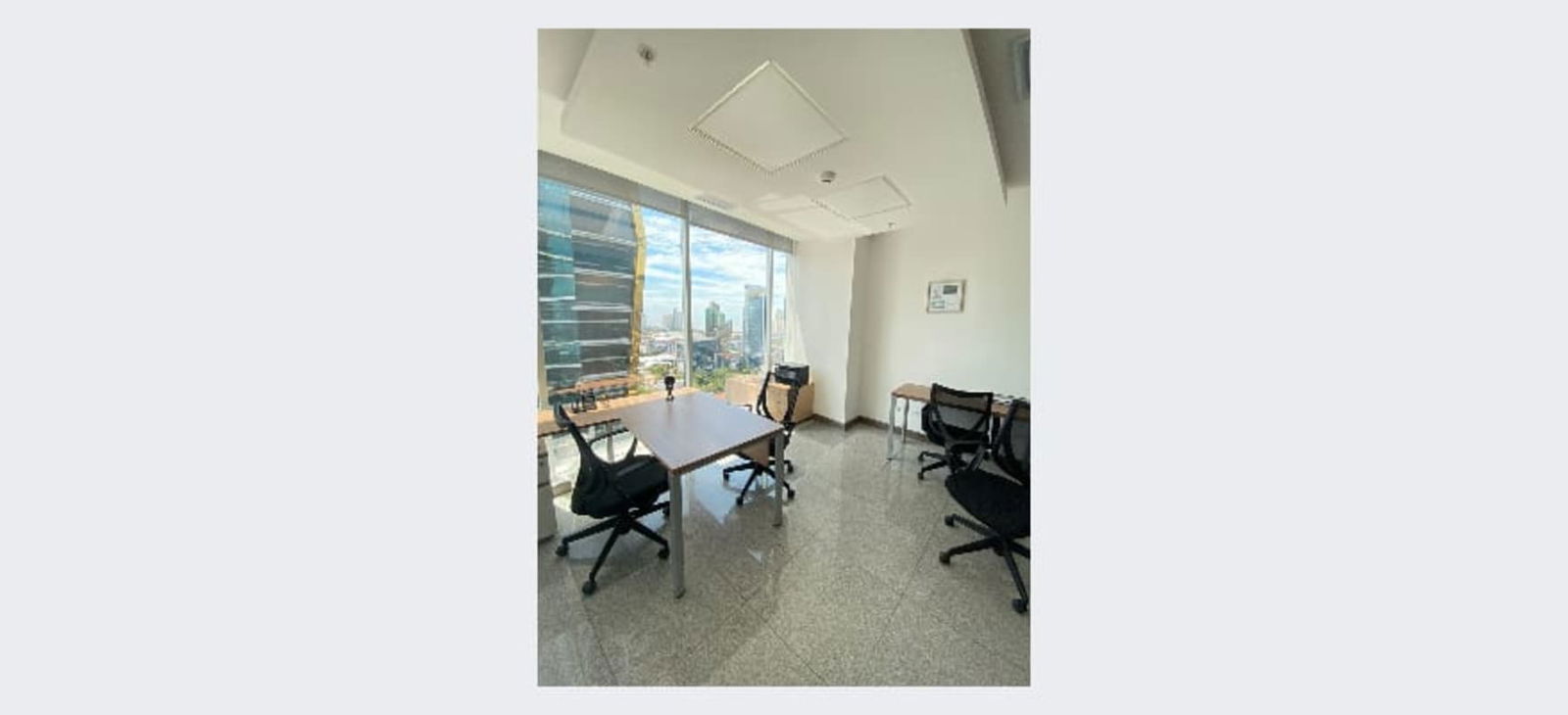 Private office with ergonomic furniture, floor to ceiling windows in Obarrio Panama
