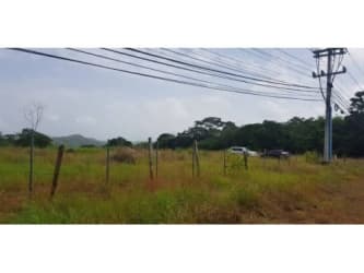 Flat land with fence, utility poles and clear highway frontage in Burunga Panama Oeste