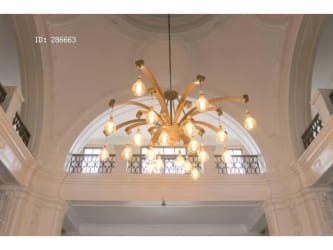 Elegant lobby with marble floors, arches, chandeliers in historic Hotel Washington Panama