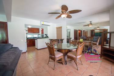 Open plan living dining tropical townhouse with terrace access Costa Blanca Villas Decameron Panama