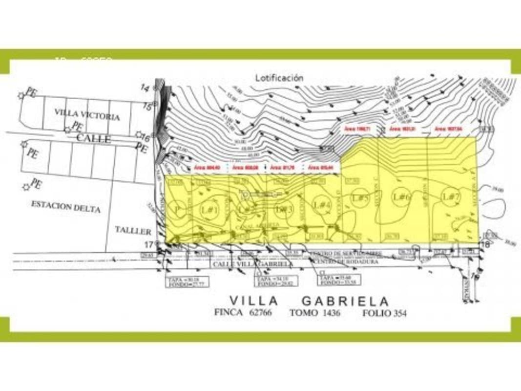 Topographical site plan showing lot divisions contours streets in Villa Gabriela, Chepo Panama