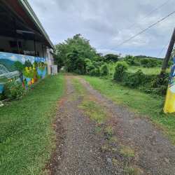 Private dirt driveway with lush greenery and fencing connecting to main highway Capira Panama Oeste