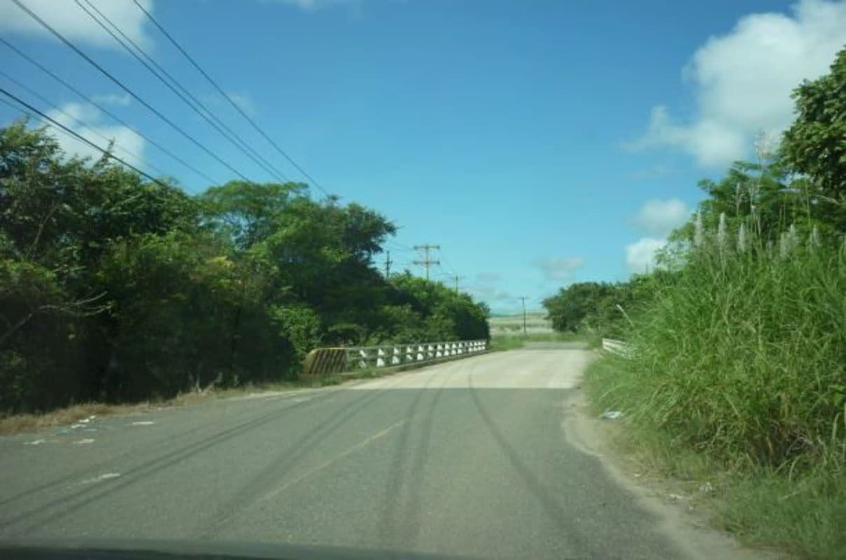 Country road bridge white guardrails lush greenery Pacora Panama