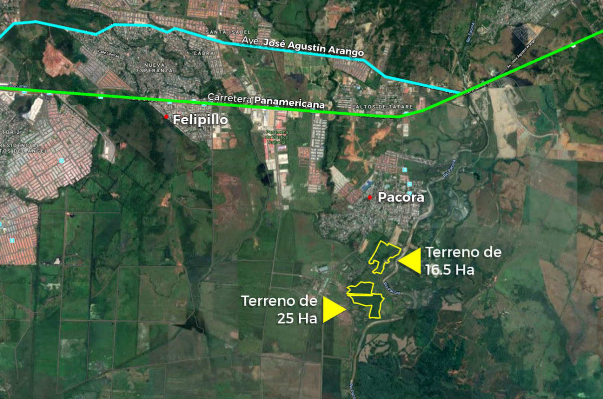 Satellite image showing land with Panamerican Highway proximity Pacora Panama