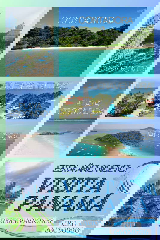 Panama tourism collage with beaches, islands, resorts, including Buenaventura, Contadora, Taboga