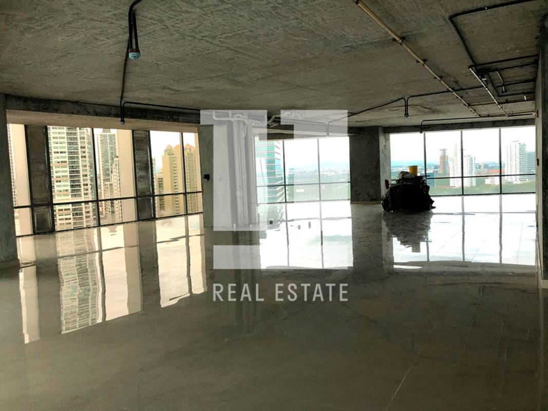 Industrial unfinished office floor panoramic glass windows Panama City