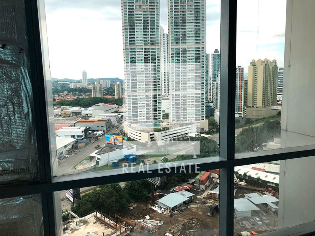Large windowed shell office with city and ocean views at Financial Park Tower Panama