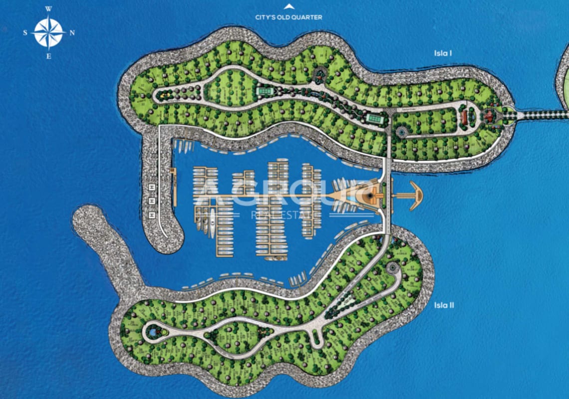 Overview of Ocean Reef artificial islands marina docks and luxury development Panama City