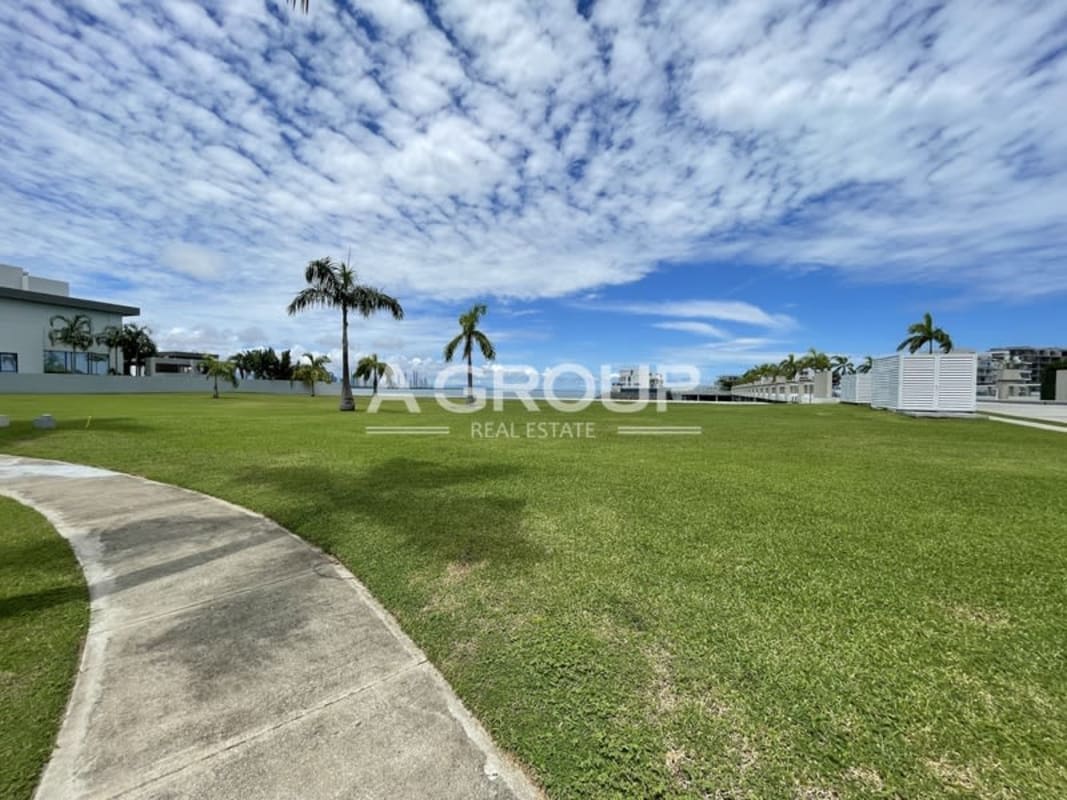 Luxury private marina with covered slips and city skyline at Ocean Reef Islands, Punta Pacifica Panama