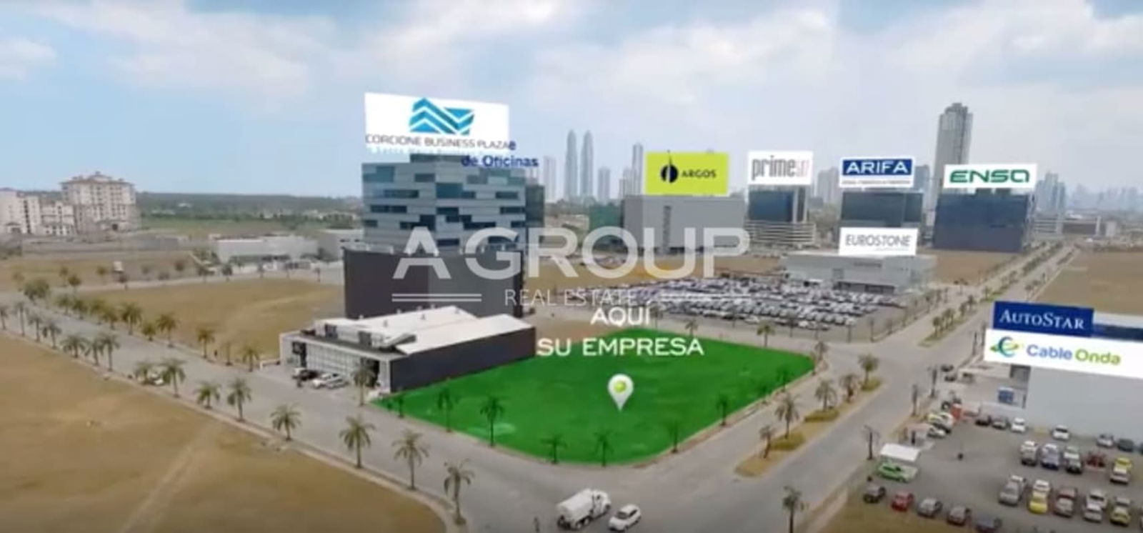 Open plot bordered by high-rise office buildings in the heart of Santa María Business District