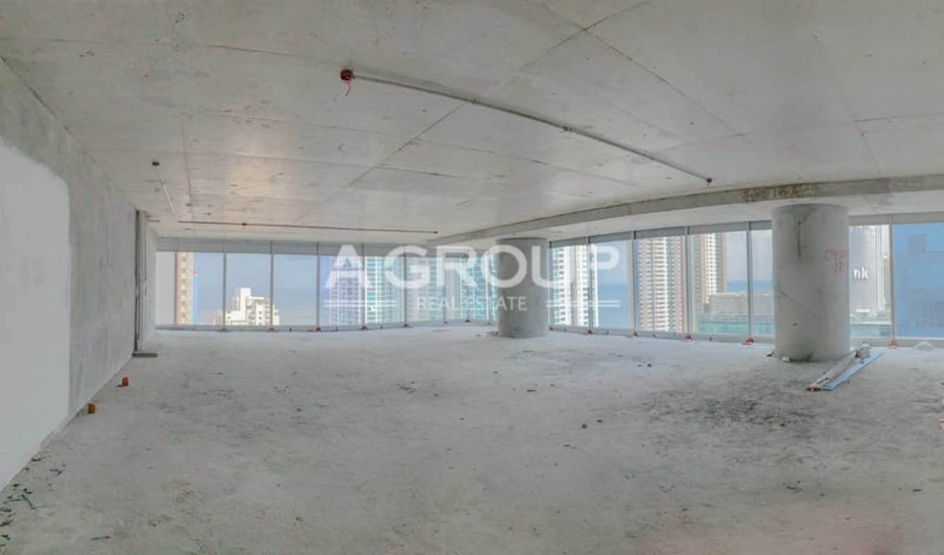 Unfinished spacious commercial office with floor-to-ceiling windows offering panoramic city view at Oceania Business Plaza Panama