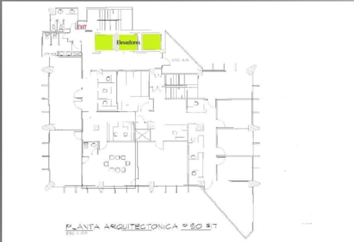 Architectural floor plan of Humboldt Tower commercial office space showing elevator banks and office layout Panama City