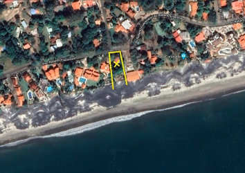 Aerial marked outline of beachfront lot directly on ocean Coronado Panama