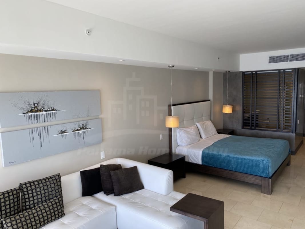 Luxury marble bathroom with rain shower JW Marriott Panama studio rental