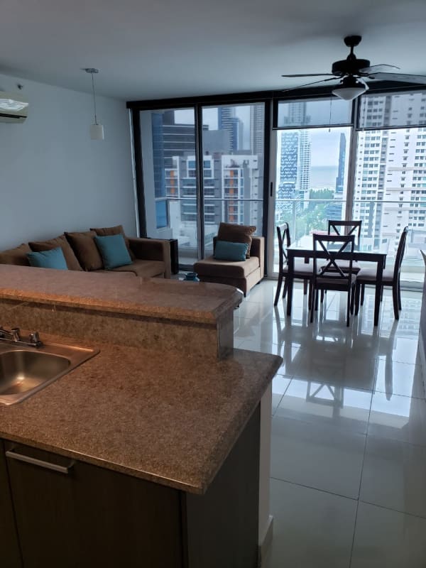 Dining space with skyline views and floor to ceiling windows PH Top Towers in Costa del Este Panama City
