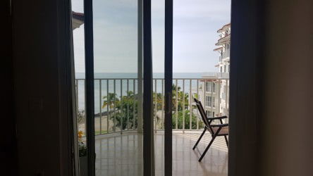 Fully equipped modern kitchen with granite island bar in beachfront Puntarena Buenaventura apartment Panama