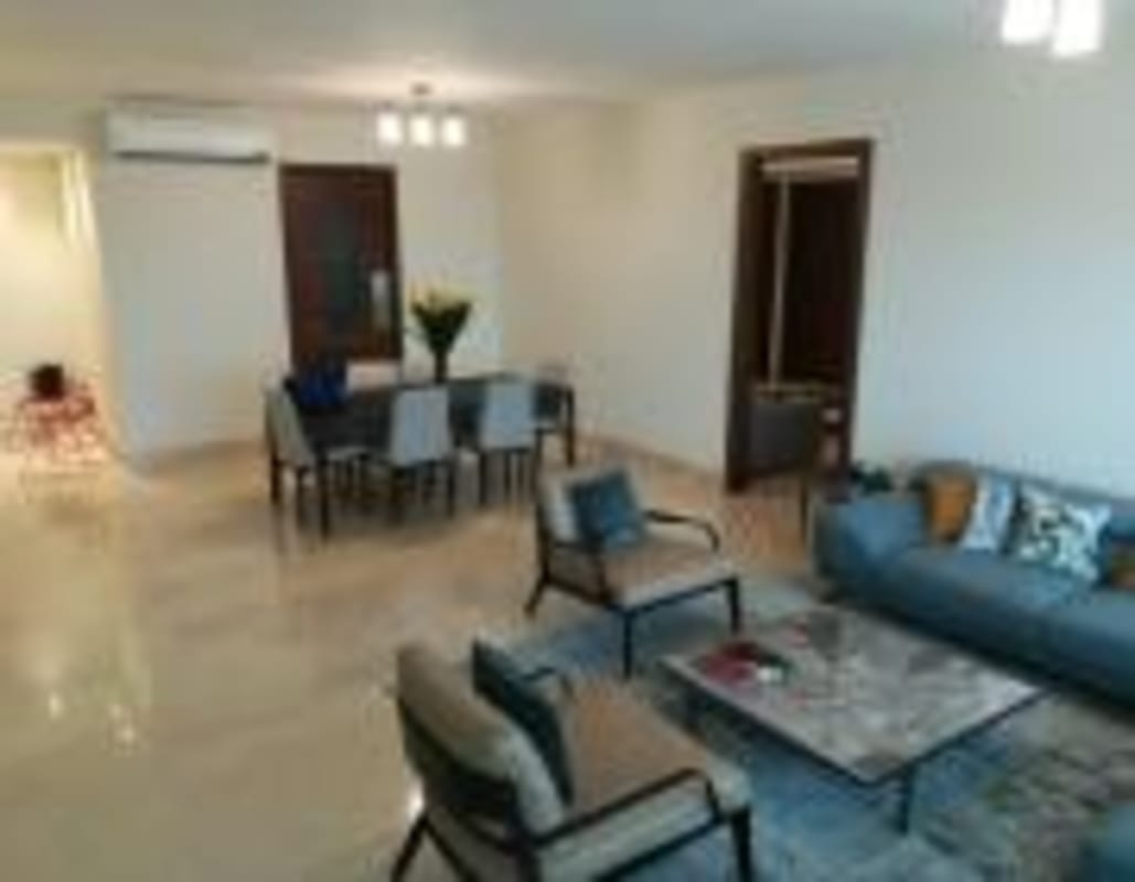 Spacious modern living and dining with marble floors skyline view PH Green View Santa Maria Panama