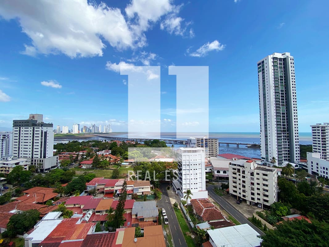 Aerial view of Coco del Mar with high-rise towers along the coast Panama City
