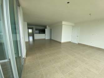 Spacious open concept living dining room with porcelain floor PH Río Mar San Carlos Panama