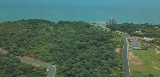 Aerial land next to residential community Punta Caelo at El Palmar beach Panama