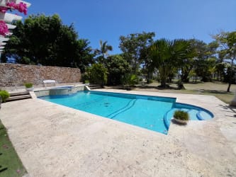 Tropical covered terrace with dining garden view Punta Chame beach villa