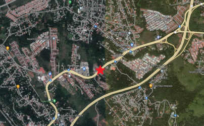 Marked aerial map of strategic land site along major highway in Panama Oeste growth corridor Arraiján