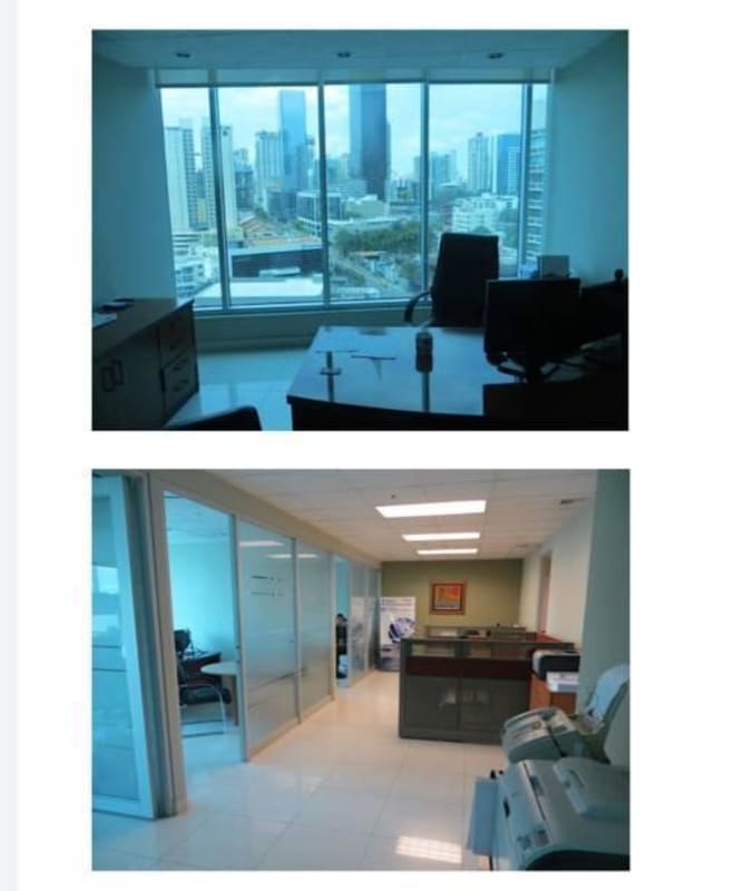 Kitchen with blue cabinetry, dining table Ocean Business Plaza Panama