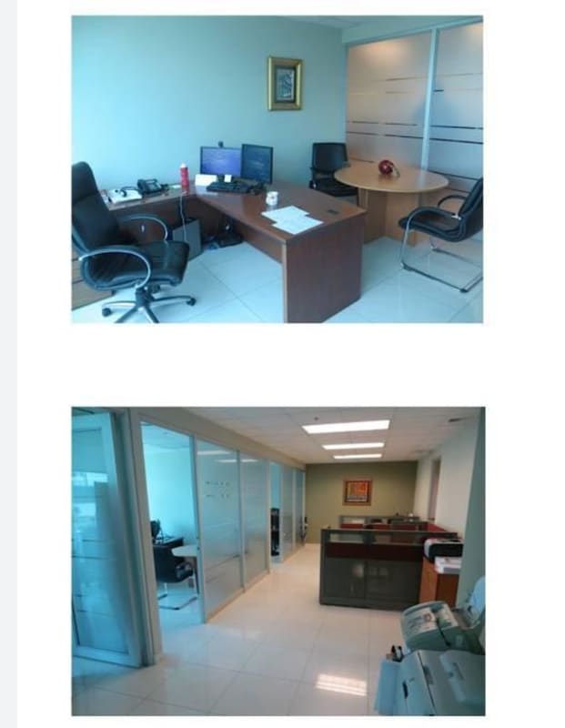 Floor to ceiling windows with city skyline office Ocean Business Plaza