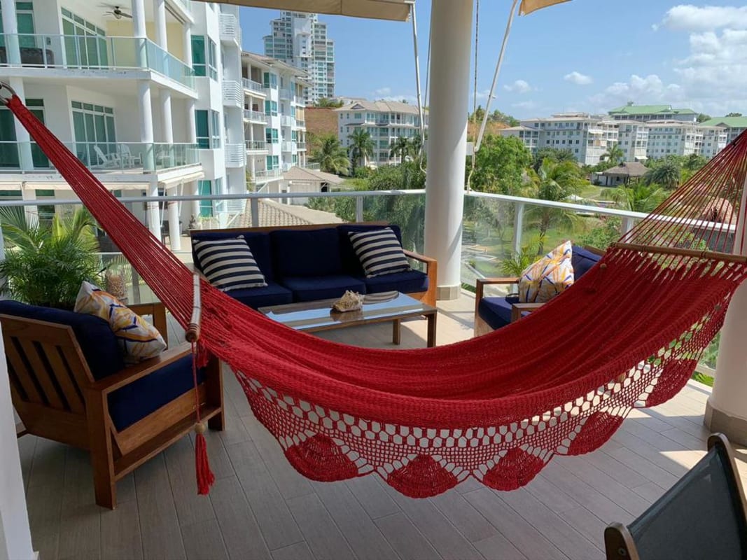 Contemporary bathroom with double sinks granite countertop glass shower in beachfront Bijao Resort Panama