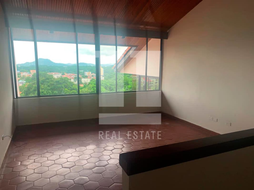 Tropical garden backyard with city view from Dos Mares duplex house Panama