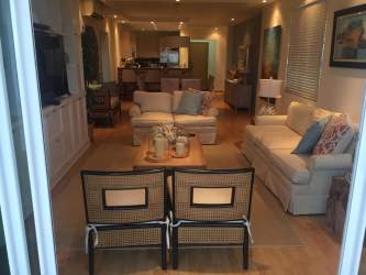 Spacious oceanfront terrace with lounge seating Bijao Panama condo