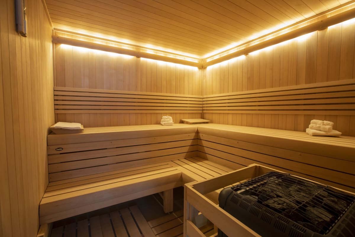 Scandinavian-style wooden sauna in Riviera del Golf residential tower Panama