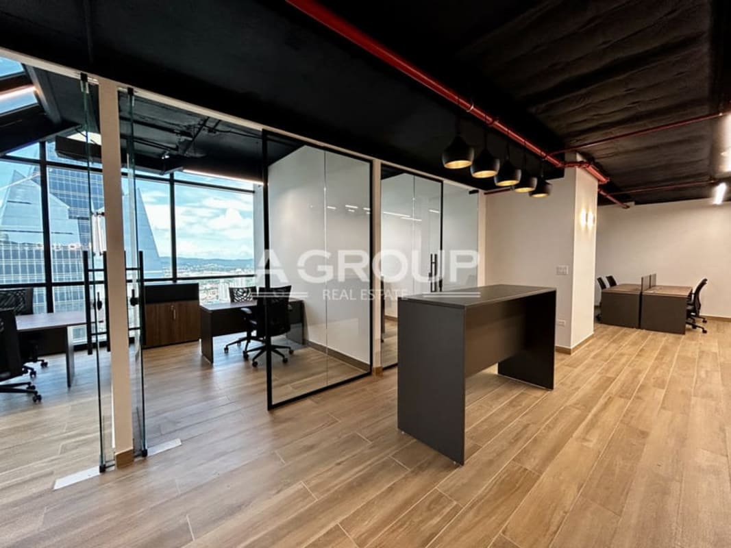 Commercial office with floor-to-ceiling glass panoramic views Tower Financial Center Panama City
