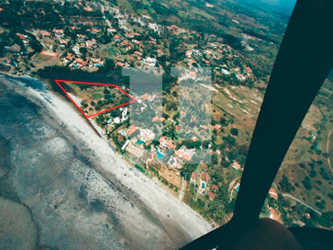 Aerial view outlined oceanfront estate lot in Punta Barco Panama