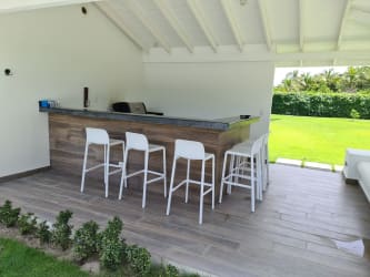 Covered BBQ gazebo with seating in beach condominium at Punta Chame for sale in Panama