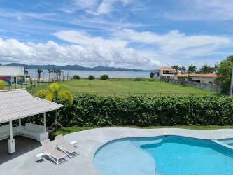 Private beachfront pool with gazebo and lounge chairs Punta Chame Panama condo