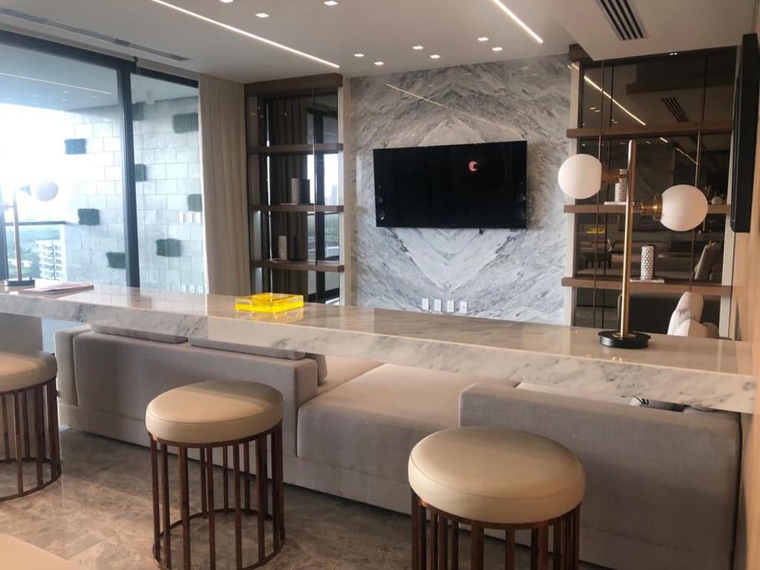 Bright luxury apartment marble living area large windows Empire Residences Panama