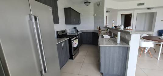 Modern kitchen with granite countertops in oceanfront condo Las Olas Vista Mar San Carlos Panama