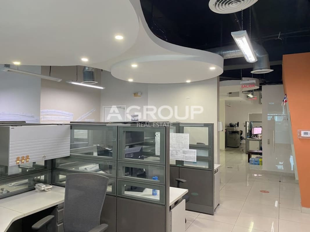 Modern kitchenette break room panoramic windows Punta Pacifica Panama