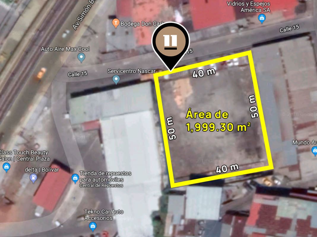 Aerial image highlighting 1,999 m² lot near Metro station Pueblo Nuevo along Avenida Transistmica