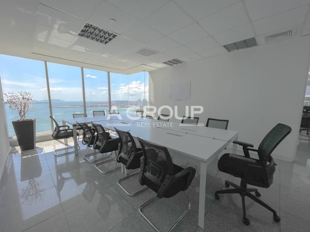 Spacious conference room ocean panorama in premium office BICSA Tower Panama