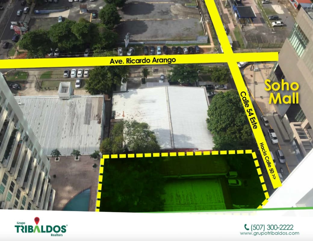Map showing prime commercial lot beside Soho Mall at Calle 54 and Ave Ricardo Arango Panama City