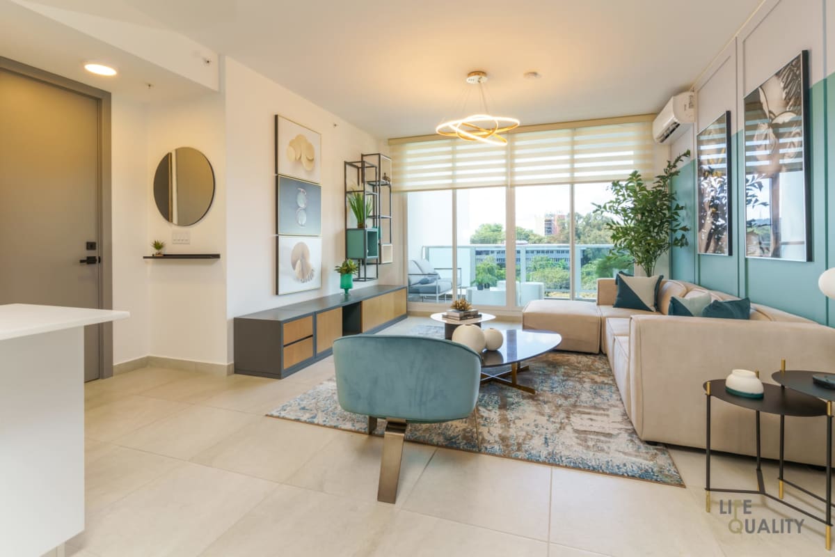 Bright living room opening to private balcony at PH Vista Hermosa El Cangrejo Panama